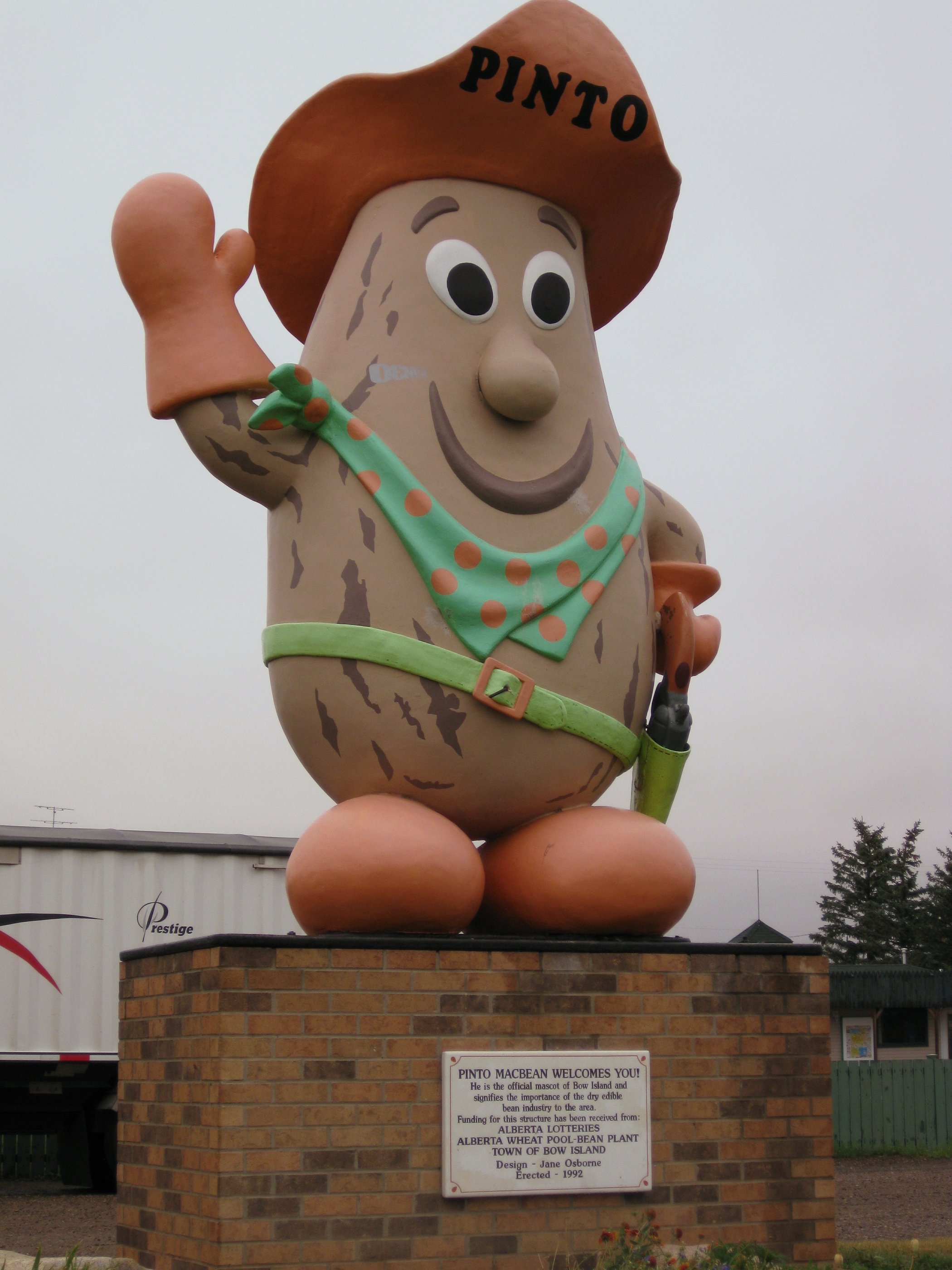 Bow Island's mascot Pinto Macbean statue placed by the town of Bow Valley 